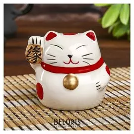 Копилка керамика "Манэки-нэко иероглиф судьба" 7,5х7х7 см