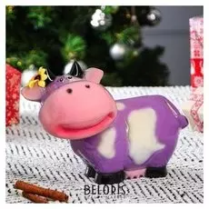 Копилка "Коровка", глянец, сиренево-белая, 18 см