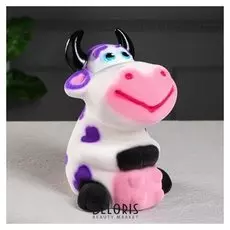 Копилка "Коровка лолли" цвет бело-сиреневый, флок, 22 см