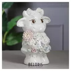 Копилка "Коровка с сердечком", белая, лепка, 26 см