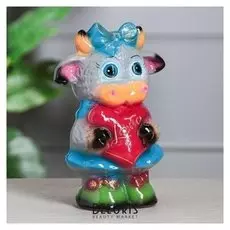 Копилка "Коровка с сердечком", символ года 2021, глянец, серая, 24 см