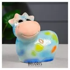 Копилка "Коровка", символ года 2021, глазурь, голубая, 22 см