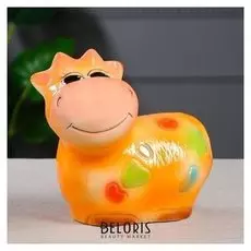 Копилка "Коровка", символ года 2021, глазурь, оранжевая, 22 см