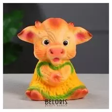 Копилка "Коровка в платьице", символ года 2021, флок, оранжевый, 21 см