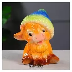 Копилка "Коровка в шапочке", символ года 2021, глазурь, оранжевая, 21 см