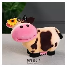 Копилка "Коровка зорька" цвет персиковый, флок, 18 см