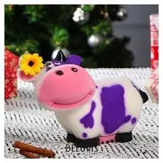 Копилка "Коровка зорька" флок, бело-сиреневая, 19 см