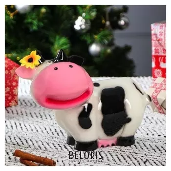 Копилка "Коровка зорька" глянец, бело-черная, 19 см