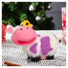 Копилка "Коровка зорька", глянец, бело-сиреневая, 18 см