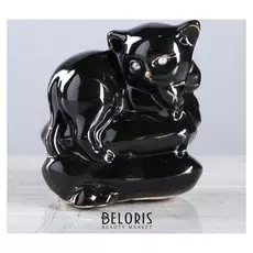 Копилка "Котенок на подушке", покрытие лак, чёрная, 9 см