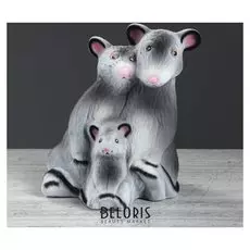 Копилка "Крыса семья", флок серый