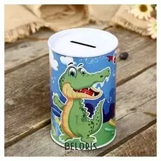 Копилка металл банка "Зверята-малыши" 12х8х8 см