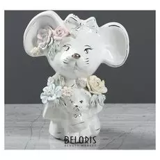 Копилка "Мышь мама", белый, лепка, 17 см