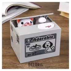 Копилка пластик "Бульдог, прятающий монетки" от 2АА звук 9,5х12х10 см