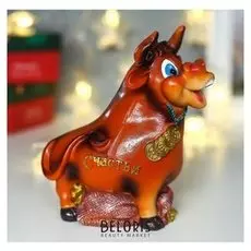 Копилка полистоун "Бычок гаврюша с мешком монет - счастья" 15,5х7,5х13,8 см