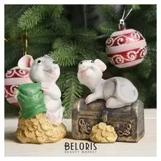 Копилка полистоун "Серенький крысёныш на сундуке/золоте" 9,5х7х8,5 см