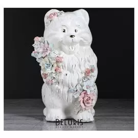 Копилка "Собака шпиц", глазурь, белый цвет, 31 см