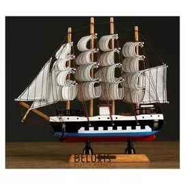 Корабль четырехмачтовый с белыми парусами, 24*5*23см