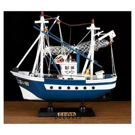 Корабль сувенирный «Ида», малый, голубые борта, сетка
