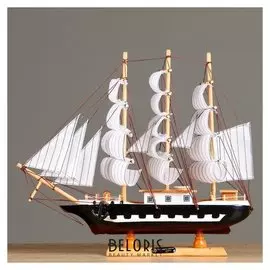 Корабль сувенирный средний «Колхида», борт темный, с белой полосой, паруса белые, 40х8х38 см