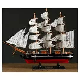 Корабль трехмачтовый с белыми парусами, 40*5,5*33см