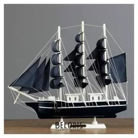 Корабль трехмачтовый с синими парусами, 40*9*36см