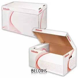 Короб архивный (265х560х380 мм), с крышкой, гофрокартон, белый, Esselte "Standard"