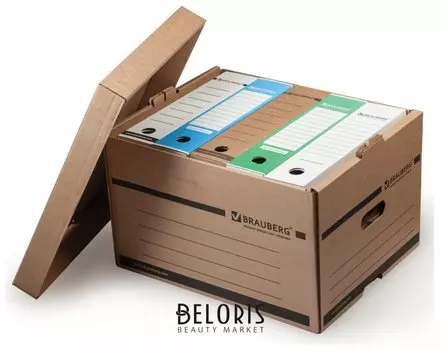 Короб архивный (405х330х265 мм), надстраиваемый, с крышкой, гофрокартон, Brauberg