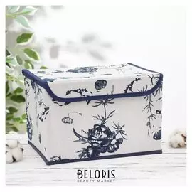 Короб для хранения с крышкой «Цветы», 25×20×17 см, цвет бело-синий