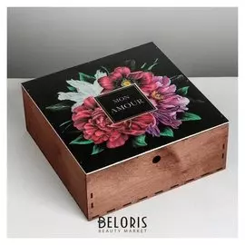 Коробка деревянная подарочная «Цветы», 25 × 25 × 10 см