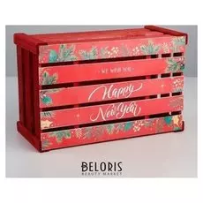 Коробка деревянная подарочная Happy New Year, 21 × 33 × 15 см