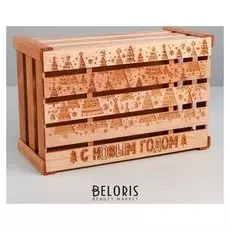 Коробка деревянная подарочная «Снежный новый год», 21 × 33 × 15 см