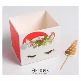 Коробка для цветов с топперами «Новогодний единорог», 10 х 10 х 12 см