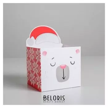 Коробка для мини-букетов «С новым годом», миша, 12 х 17 х 10 см