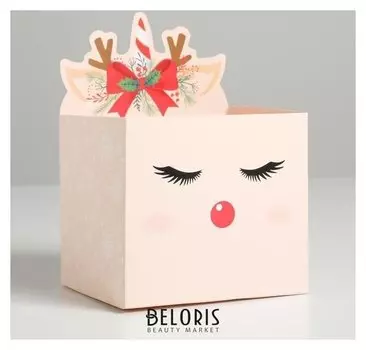 Коробка для мини-букетов «С новым годом», оленёнок, 12 х 18 х 10 см