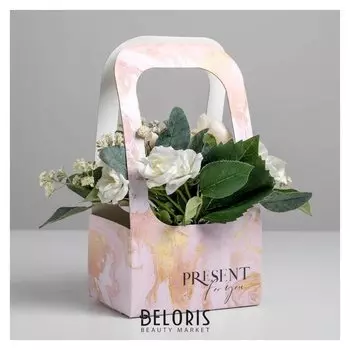 Коробка-переноска для цветов «Мрамор», 17 × 12 × 32 см