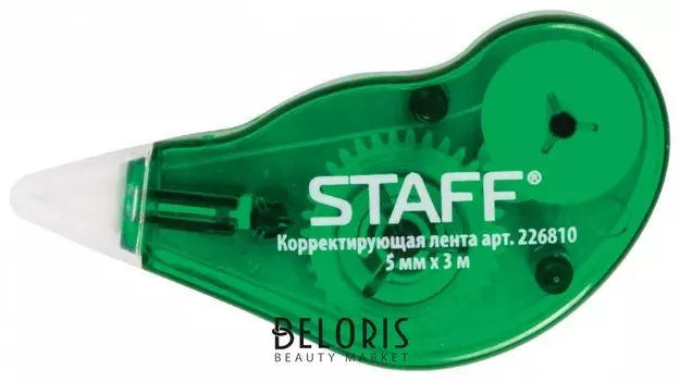 Корректирующая лента Staff, 5 мм х 3 м, корпус зеленый, с подкручиванием, блистер