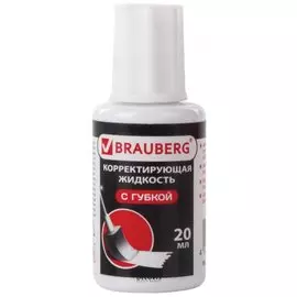 Корректирующая жидкость с губкой Brauberg "Premium", быстросохнущая, ярко-белая, с губкой