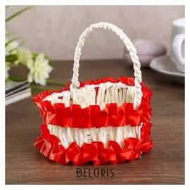 Корзина декоративная "Сердце с красными рюшами" 10,5х9х8 см