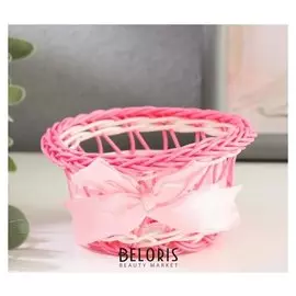 Корзинка декоративная "Розовая с бантом"