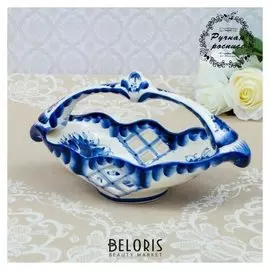 Корзинка "Лодочка", гжель, фарфор, 13х25 см