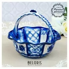 Корзинка "Уют", гжель, фарфор, 17х20 см