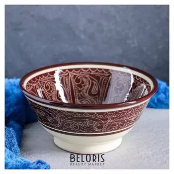 Коса большая, риштанская роспись, 18 см, коричневая