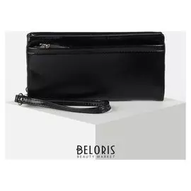 Кошелек жен 08-01-01, 20*3,5*9,5, 2 отд на молнии, для карт, для монет, черный