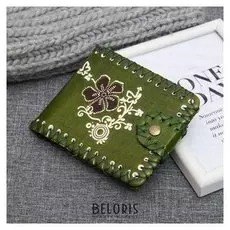 Кошелёк, 2 отдела на клапане, цвет зелёный