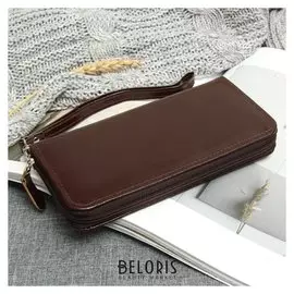 Кошелёк мужской, 3 отдела, для карт, для монет, ручка, гладкий, цвет коричневый