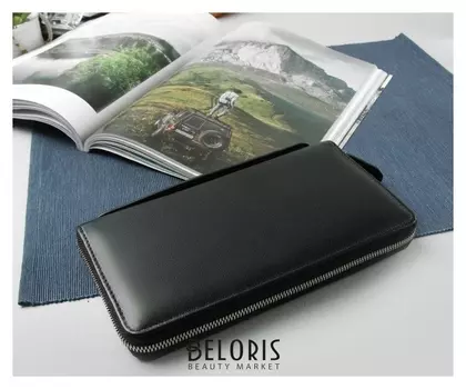 Кошелёк мужской с ручкой, 2 отдела, цвет чёрный