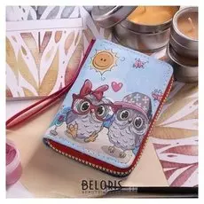 Кошелёк женский, 2 отдела, для карт, для монет, с ручкой, цвет голубой