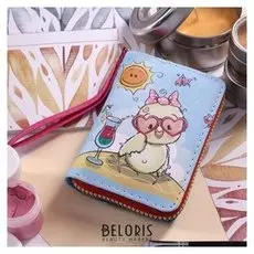 Кошелёк женский, 2 отдела, для карт, для монет, с ручкой, цвет голубой