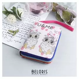 Кошелёк женский, 2 отдела, для карт, для монет, с ручкой, цвет розовый